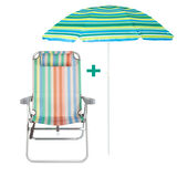 FUNKY CHAIRS Sunny 5 Kademeli Alüminyum Kamp ve Plaj Sandalyesi + Şemsiye Seti