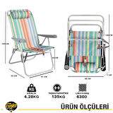 FUNKY CHAIRS Sunny 5 Kademeli Alüminyum Kamp ve Plaj Sandalyesi + Şemsiye Seti