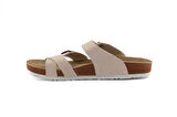 Fly Soft S042.031 Kadın Parmak Arası Çift Tokalı Mantar Taban Comfort Terlik Bej