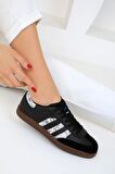  Kadın Siyah / Beyaz  Spor Sneaker Bağcıklı Günlük Rahat Taban Ayakkabı
