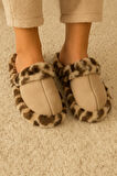 Leopar Desenli Kışlık Sessiz Ev Terliği