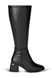Kadın Topuk Detaylı Yandan Fermuarlı  Uzun Çizme
