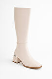 Kadın Topuk Detaylı Yandan Fermuarlı  Uzun Çizme