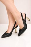 Kadın  Sivri Burun Zımbalı Slingback İnce Topuk Ayakkabı