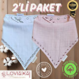 2'li Paket Premium %100 Pamuk Ekstra Soft 2 Kat Müslin Bebek Fuları Salya & Mama Önlüğü 3 Çıtçıtlı