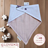 Premium %100 Pamuk Ekstra Soft 2 Kat Müslin Bebek Fuları Salya & Mama Önlüğü 45cm 3 Çıtçıtlı Star
