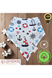 Premium %100 Pamuk Ekstra Soft 2 Kat Müslin Bebek Fuları Salya & Mama Önlüğü 45cm 3 Çıtçıtlı Sailor
