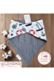 Premium %100 Pamuk Ekstra Soft 2 Kat Müslin Bebek Fuları Salya & Mama Önlüğü 45cm 3 Çıtçıtlı Sailor