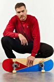 Kırmızı - Siyah Casual O Yaka Lastik Paça Erkek Oversize Eşofman Takımı - 85120 | L