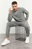 Gri Melanj Casual O Yaka Lastik Paça Erkek Oversize Eşofman Takımı - 85120 | L
