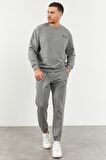 Gri Melanj Casual O Yaka Lastik Paça Erkek Oversize Eşofman Takımı - 85120 | L