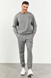 Gri Melanj Casual O Yaka Lastik Paça Erkek Oversize Eşofman Takımı - 85120 | L