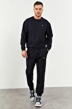 Lacivert Casual O Yaka Lastik Paça Erkek Oversize Eşofman Takımı - 85120 | XL