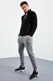 Siyah Fermuarlı Sweatshirt Slim Fit Dik Yaka Erkek Polar - 87270 | XXL