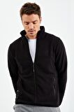 Siyah Fermuarlı Sweatshirt Slim Fit Dik Yaka Erkek Polar - 87270 | XXL