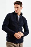 Lacivert Fermuarlı Sweatshirt Slim Fit Dik Yaka Erkek Polar - 87270 | XXL