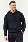 Lacivert Kapüşonlu Kanguru Cep Lastik Paça Erkek Oversize Eşofman Takımı - 85117 | S