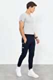 Lacivert Air Baskılı Fermuar Cepli Standart Kalıp Jogger Erkek Eşofman Alt - 84587 | M