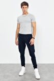 Lacivert Air Baskılı Fermuar Cepli Standart Kalıp Jogger Erkek Eşofman Alt - 84587 | XL
