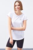 Beyaz Sırt Pencereli Kısa Kol Standart Kalıp O Yaka Kadın T-Shirt - 97101 | L