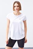 Beyaz Sırt Pencereli Kısa Kol Standart Kalıp O Yaka Kadın T-Shirt - 97101 | XL