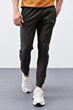 Haki Fermuar Cepli Standart Kalıp Jogger Erkek Eşofman Alt - 84651 | L
