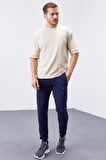 İndigo Fermuar Cepli Standart Kalıp Jogger Erkek Eşofman Alt - 84651 | S