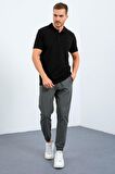 Siyah Basic Logolu Standart Kalıp Triko Polo Yaka Erkek T-Shirt - 87748 | XL