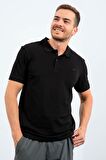 Siyah Basic Logolu Standart Kalıp Triko Polo Yaka Erkek T-Shirt - 87748 | XL