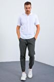 Beyaz Basic Logolu Standart Kalıp Triko Polo Yaka Erkek T-Shirt - 87748 | M