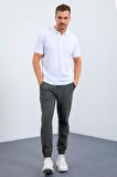 Beyaz Basic Logolu Standart Kalıp Triko Polo Yaka Erkek T-Shirt - 87748 | M