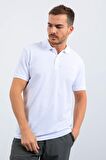 Beyaz Basic Logolu Standart Kalıp Triko Polo Yaka Erkek T-Shirt - 87748 | M