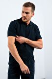 Lacivert Basic Logolu Standart Kalıp Triko Polo Yaka Erkek T-Shirt - 87748 | L