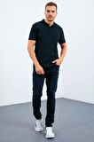 Lacivert Basic Logolu Standart Kalıp Triko Polo Yaka Erkek T-Shirt - 87748 | L