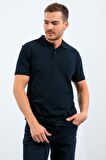 Lacivert Basic Logolu Standart Kalıp Triko Polo Yaka Erkek T-Shirt - 87748 | L