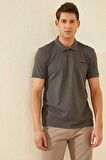 Koyu Gri Basic Logolu Standart Kalıp Triko Polo Yaka Erkek T-Shirt - 87748 | S