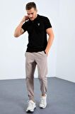 Siyah Basic Göğüs Logolu Standart Kalıp Triko Polo Yaka Erkek T-Shirt - 87768 | XL