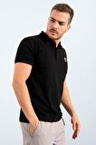 Siyah Basic Göğüs Logolu Standart Kalıp Triko Polo Yaka Erkek T-Shirt - 87768 | XL
