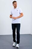 Beyaz Basic Göğüs Logolu Standart Kalıp Triko Polo Yaka Erkek T-Shirt - 87768 | XL