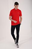 Kırmızı Basic Göğüs Logolu Standart Kalıp Triko Polo Yaka Erkek T-Shirt - 87768 | M