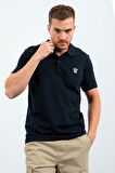 Lacivert Basic Göğüs Logolu Standart Kalıp Triko Polo Yaka Erkek T-Shirt - 87768 | M
