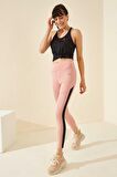 Pudra Yüksek Bel Toparlayıcı Şerit Detaylı Slim Fit Dar Paça Kadın Tayt - 94542 | M