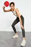 Haki Yüksek Bel Streç Slim Fit Dar Paça Kadın Tayt - 94545 | L