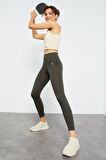 Haki Yüksek Bel Streç Slim Fit Dar Paça Kadın Tayt - 94545 | XL
