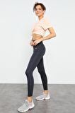 Antrasit Yüksek Bel Streç Slim Fit Dar Paça Kadın Tayt - 94545 | M