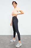 Antrasit Yüksek Bel Streç Slim Fit Dar Paça Kadın Tayt - 94545 | M