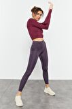 Mor Yüksek Bel Streç Slim Fit Dar Paça Kadın Tayt - 94545 | M