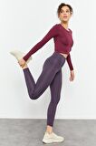 Mor Yüksek Bel Streç Slim Fit Dar Paça Kadın Tayt - 94545 | M