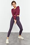 Mor Yüksek Bel Streç Slim Fit Dar Paça Kadın Tayt - 94545 | M