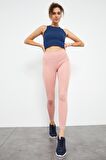 Pudra Yüksek Bel Streç Slim Fit Dar Paça Kadın Tayt - 94545 | M